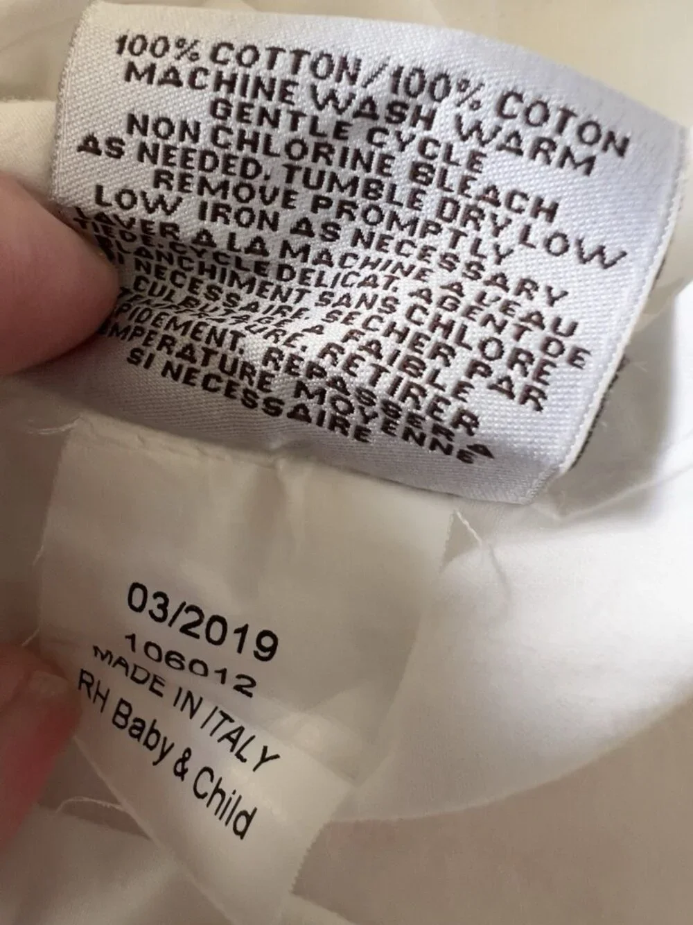 RESTORATION HARDWARE Twin White 100% Cotton Duvet Cover Baby Child Made in Italy